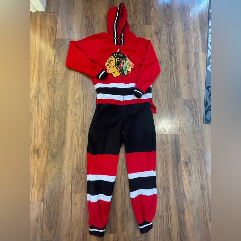Chicago Blackhawks Hockey Sockey Adult One Piece Zip Hoodie Back Flap NHL XS